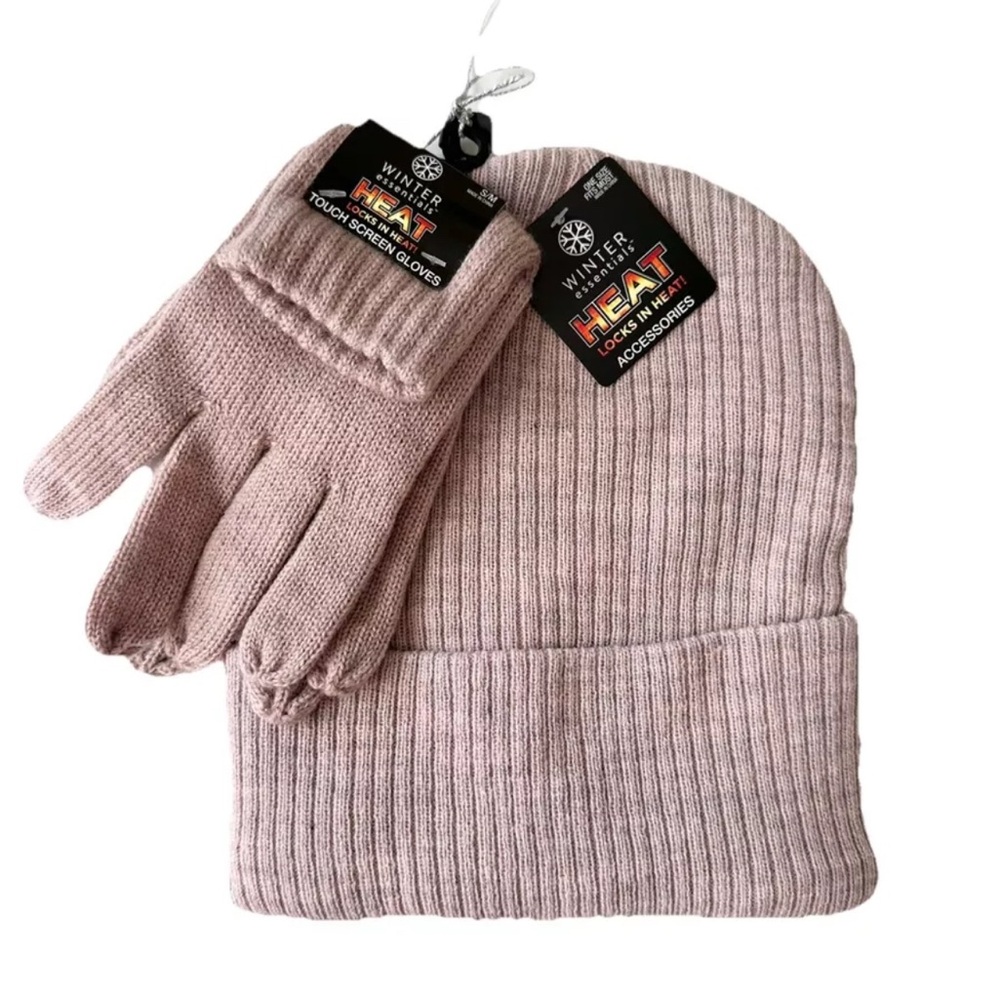 Winter Essentials Locks in Heat Cuff Hat Men's Knit Texting Gloves Set Purple